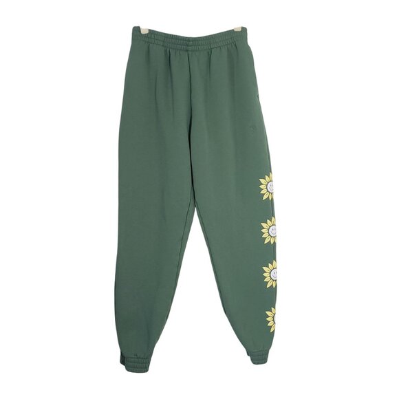 Victorias Secret Pink Green Sweatpants Smiley Sunflower Size M Comfy Loungewear - Picture 1 of 10